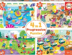 Educa - 4 Progressive Puzzles: Day In School 20+40+60+80pc Jigsaw Puzz